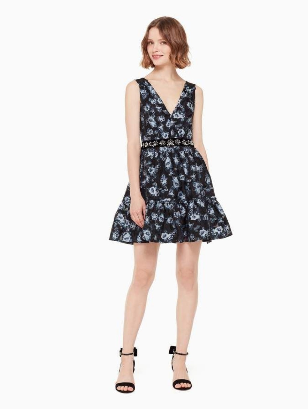 Kate Spade Prairie Rose Jewel Dress Floral Cocktail Fit & Flare Blue Size 00